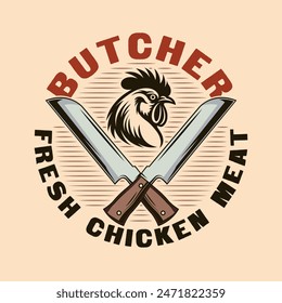 Chicken and knife meat Poultry farm rooster logo