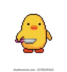 Chicken with knife, pixel art meme