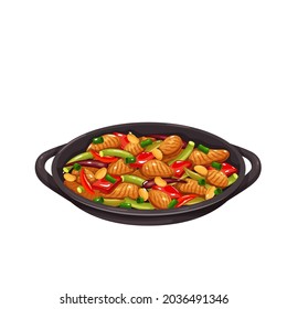 Chicken kung pao. Chinese cuisine icon. Asian food vector illustration.