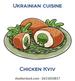 Chicken Kyiv. Breaded chicken fillet stuffed with garlic and herb butter, then fried.
