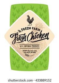 Chicken label farm design template. Engraved. Vector illustration. Isolated objects elements.