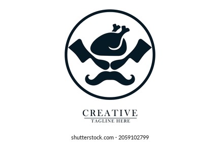 Chicken with a large knife and thick mustache, perfect for creative restaurant logo decoration icons