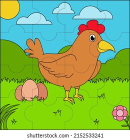 Chicken laying eggs suitable for children's puzzle vector illustration