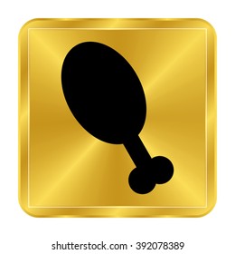 chicken leg - black vector icon;  gold button