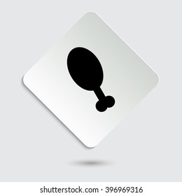 chicken leg - black vector icon  on a paper button