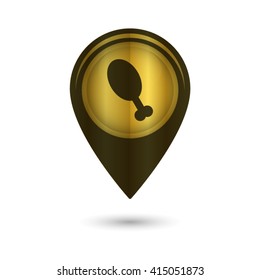 chicken leg - black vector icon; golden  map pointer