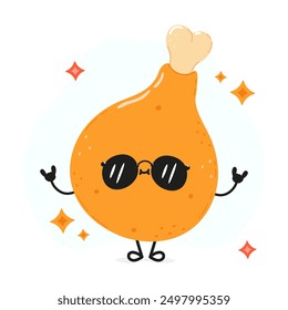 Chicken leg character. Hello summer card. Vector hand drawn cartoon kawaii character illustration icon. Isolated on white background Chicken leg character concept