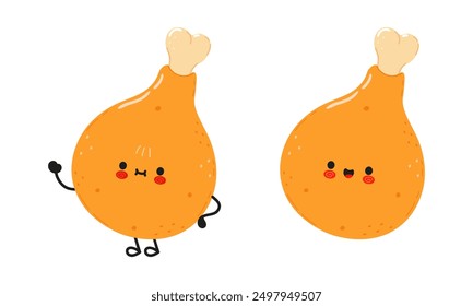 Chicken leg character. Vector hand drawn cartoon kawaii character illustration icon. Isolated on white background. Chicken leg character concept