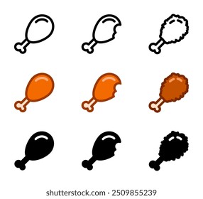 Chicken leg color icon. Grilled turkey sign. Bird meat symbol. Crispy chicken illustration. Fast food pictogram.