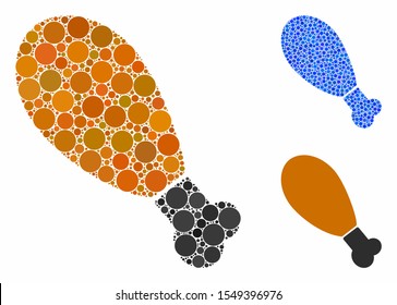 Chicken leg composition of round dots in different sizes and color tones, based on chicken leg icon. Vector filled circles are combined into blue composition.