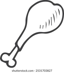 Chicken leg doodle. Tasty roasted food icon