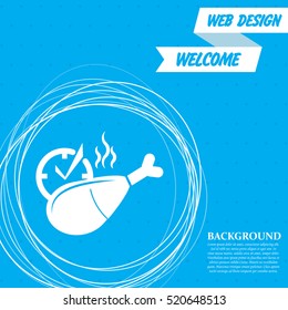 Chicken leg or drumstick icon on a blue background with abstract circles around and place for your text. Vector illustration