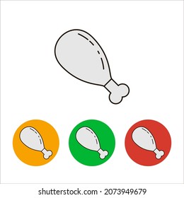 Chicken leg and drumstick vector icon linear outline with set of small round colored icons. Clipart and illustration on white background. 