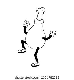 Chicken Leg Fast Food Character Isolated Retro Cartoon Vector