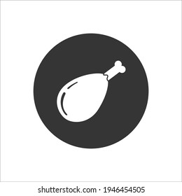 Chicken leg flat white icon. Vector flat illustration