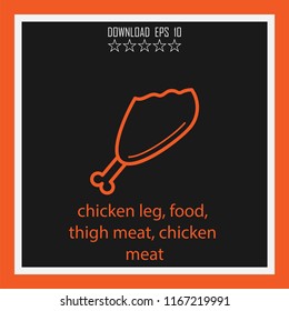 chicken leg, food, thigh meat, chicken meat vector icon