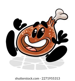 Chicken leg fried. Funnny cartoon character. Vector isolated background 
