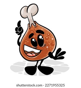 Chicken leg fried. Funnny cartoon character. Vector isolated background 