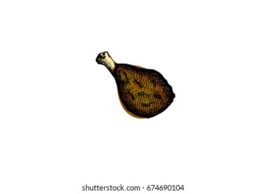 Chicken leg, graphic hand drawn illustration isolated on white background