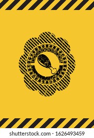 chicken leg icon black grunge emblem with yellow background. Vector Illustration. Detailed.