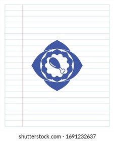 chicken leg icon blue ink pen emblem. Vector Illustration. Detailed.