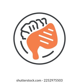 Chicken leg icon color. Delicious food, mixed with vegetables, healthy food. Natural and organic product. Cafe or restaurant menu. Poster or banner for website. Cartoon flat vector illustration