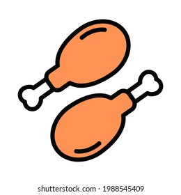Chicken leg icon Design Template. Illustration vector graphic. simple flat color line style icon isolated on white background. Perfect for your web site design, logo, symbols of restaurants, cafe