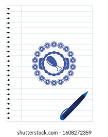 chicken leg icon emblem drawn with pen. Blue ink. Vector Illustration. Detailed.