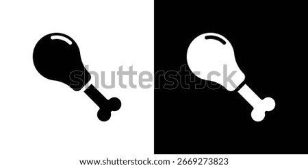 Chicken leg icon in flat black solid vector set