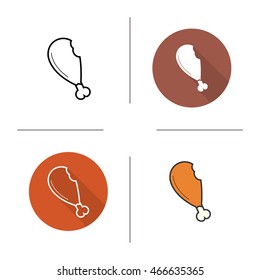 Chicken leg icon. Flat design, linear and color styles. Chicken meat. Isolated vector illustrations