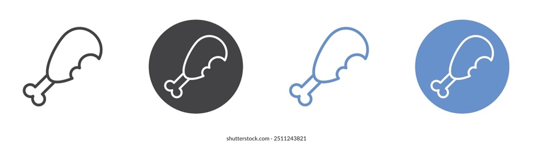 Chicken leg icon Flat set in black and white color