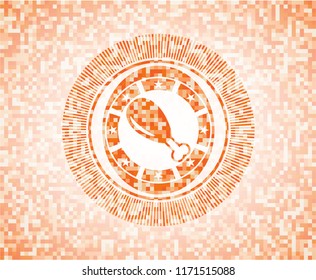chicken leg icon inside abstract emblem, orange mosaic background