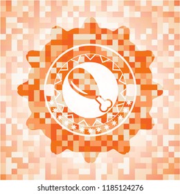 chicken leg icon inside abstract orange mosaic emblem
