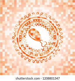 chicken leg icon inside abstract emblem, orange mosaic background