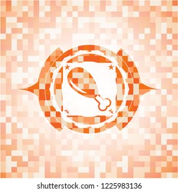 chicken leg icon inside abstract orange mosaic emblem