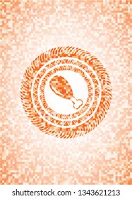 chicken leg icon inside abstract orange mosaic emblem