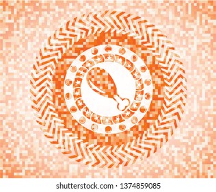 chicken leg icon inside abstract orange mosaic emblem with background
