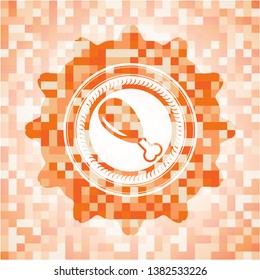 chicken leg icon inside abstract emblem, orange mosaic background