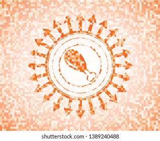 chicken leg icon inside abstract orange mosaic emblem with background