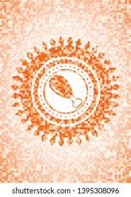 chicken leg icon inside abstract emblem, orange mosaic background