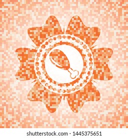 chicken leg icon inside abstract emblem, orange mosaic background