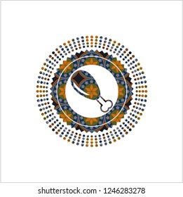 chicken leg icon inside arabesque style emblem. arabic decoration.