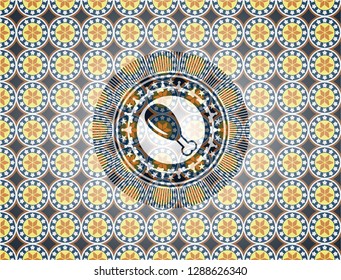 chicken leg icon inside arabesque style emblem. arabic decoration.