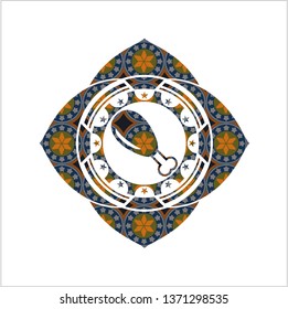 chicken leg icon inside arabesque style emblem. arabic decoration.