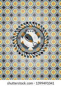chicken leg icon inside arabesque emblem background. arabic decoration.