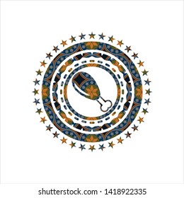 chicken leg icon inside arabesque emblem background. arabic decoration.