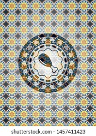chicken leg icon inside arabesque style emblem. arabic decoration.