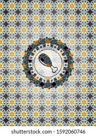 chicken leg icon inside arabesque badge. arabic decoration.