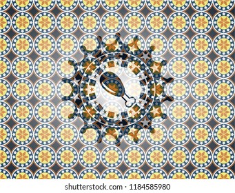 chicken leg icon inside arabic emblem background. Arabesque decoration.