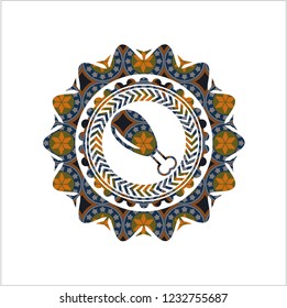 chicken leg icon inside arabic badge. Arabesque decoration.